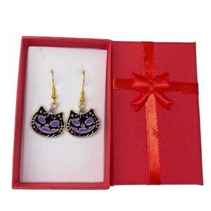 Pumpkin Black Cat Purple Jack-O-Lantern Enamel Earrings
